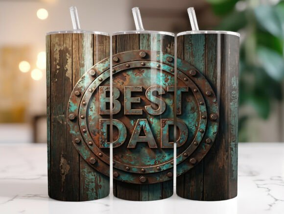 Best Dad Rustic Wood Metal Tumbler Wrap Graphics