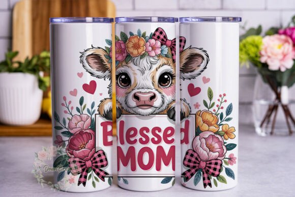 Blessed Mom Fluffy Cow Tumbler Wrap PNG