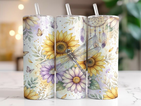 Boho Sunflower Dragonfly Tumbler Wrap Graphics & Tumbler Wraps Review
