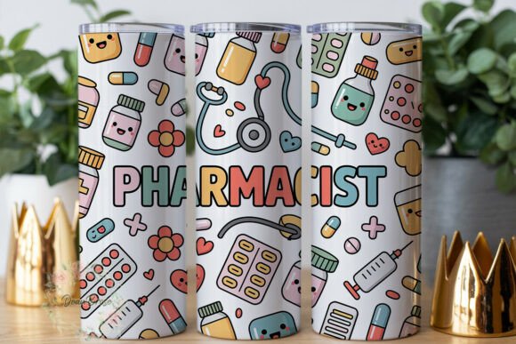 Cheerful Pharmacy Doodle Tumbler Wraps Graphics