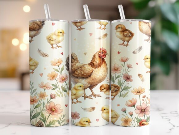 Farm Chicken Chicks Floral 20oz Tumbler Graphics