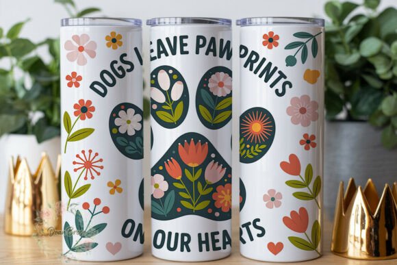 Floral Paw Print Graphics for Tumbler Wraps