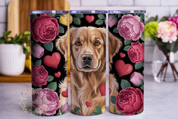 Golden Retriever Roses Hearts Tumbler Graphics