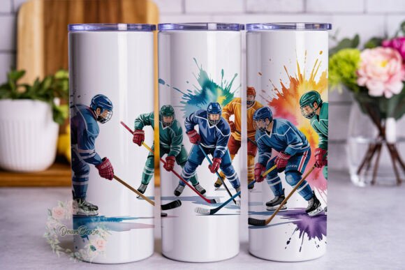 Hockey Action Watercolor 20oz Tumbler Graphics