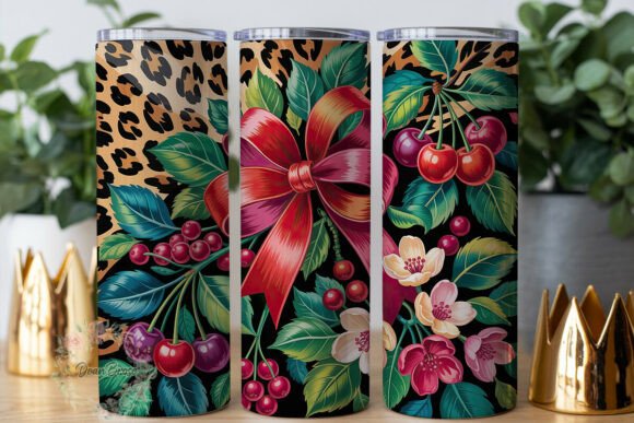 Leopard Print Cherry Bow 20oz Tumbler Graphics Wraps