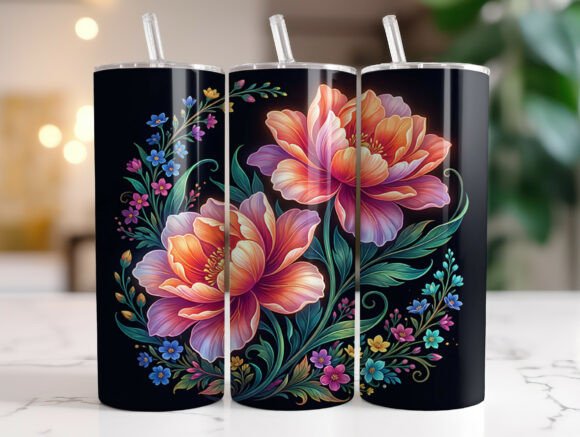 Luminous Fantasy Flowers Tumbler Wrap Graphics
