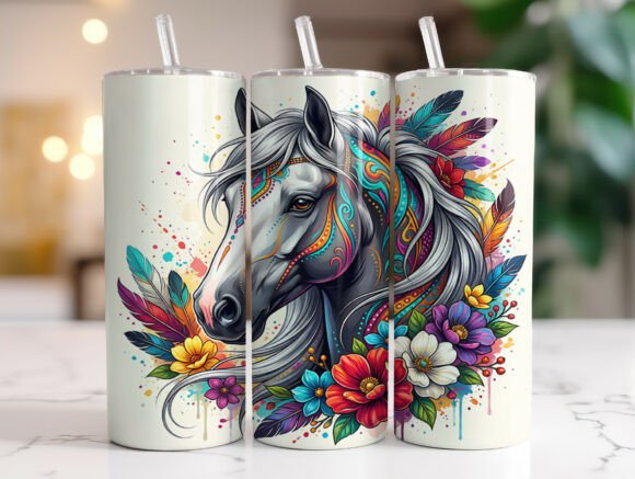Majestic Floral Horse 20oz Tumbler Wrap Graphics