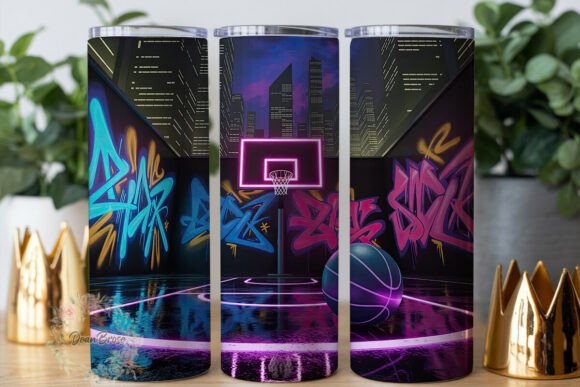 Neon Graffiti Basketball 20oz Tumbler Graphics and Wraps