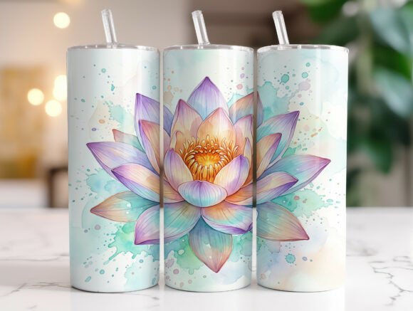 Pastel Lotus Flower Watercolor Tumbler Graphics