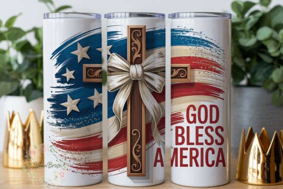 Patriotic Cross Bow 20oz Tumbler Wrap Graphics