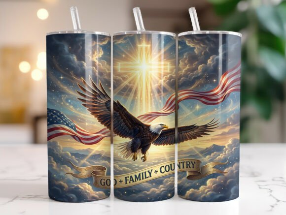 Patriotic Eagle Cross USA Flag Tumbler Graphics