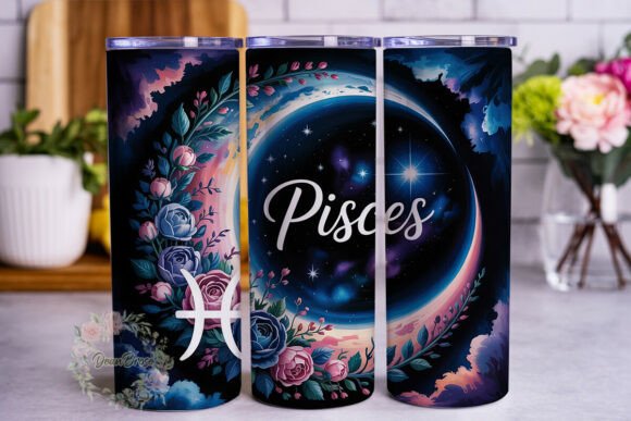 Pisces Floral Moon 20oz Tumbler Wrap