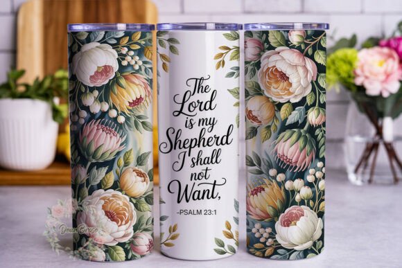 Psalm 23 1 Floral Tumbler Wraps