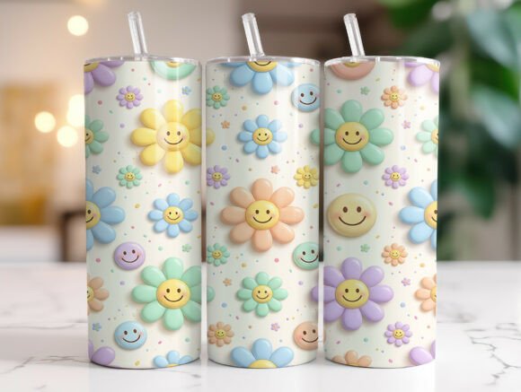 Retro Daisy Smile Flower 20oz Tumbler Graphics