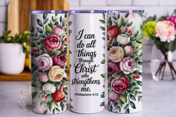 Scripture Rose Floral 20oz Tumbler Wrap Graphics
