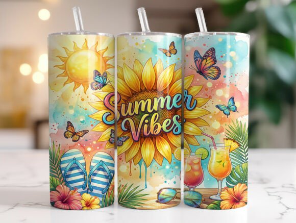 Summer Vibes Sunflower Tropical Tumbler Graphics