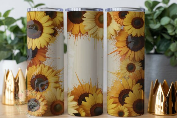Sunny Sunflower White Frame 20oz Tumbler Wraps Graphics
