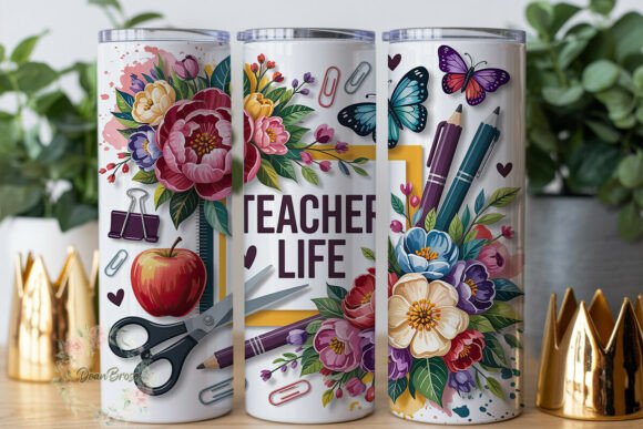 Teacher Life Floral Stationery Tumbler Graphics