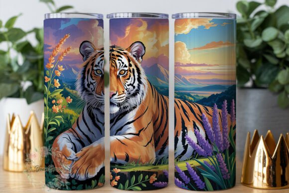 Tiger Sunset Floral 20oz Tumbler Wrap Graphics
