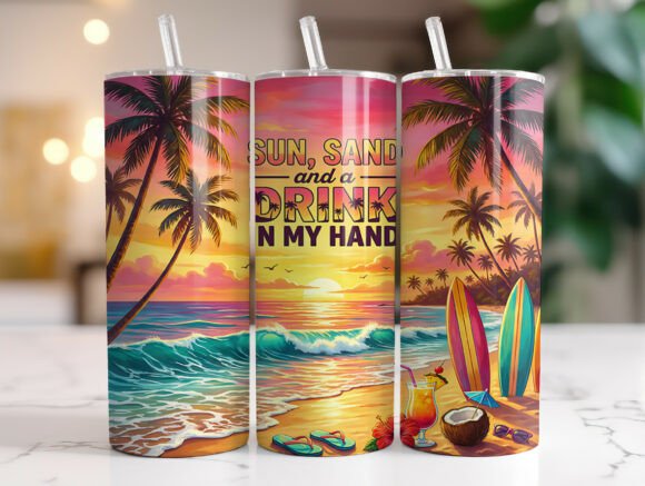 Tropical Beach Sunset Quote Tumbler Wraps Graphics