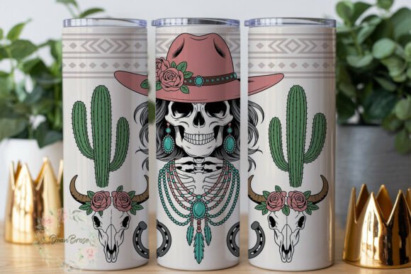 Western Skull Roses 20oz Tumbler Wrap Graphics