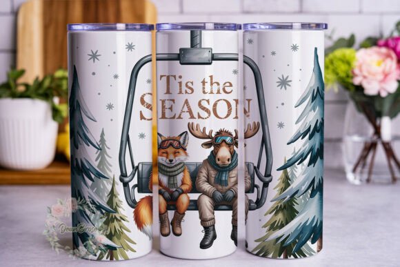 Winter Animals Ski Lift Tumbler Wrap PNG