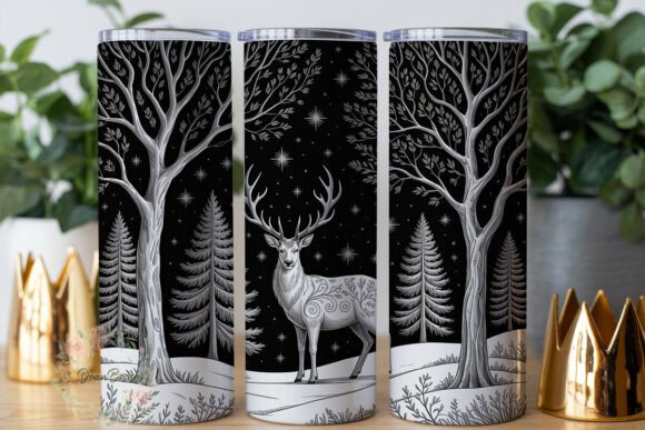 Winter Deer Forest 20oz Tumbler Wrap Graphics
