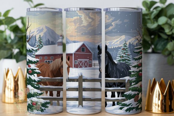 Winter Horses Farm 20oz Tumbler Wrap Graphics